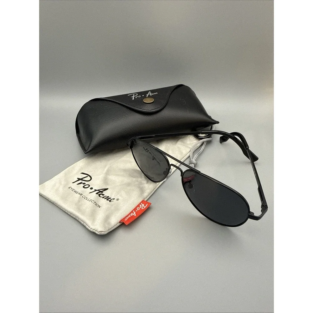 Pro-Acme Sunglasses 3025L Black Aviators Black Polarized Lens w/Case & Dustbag